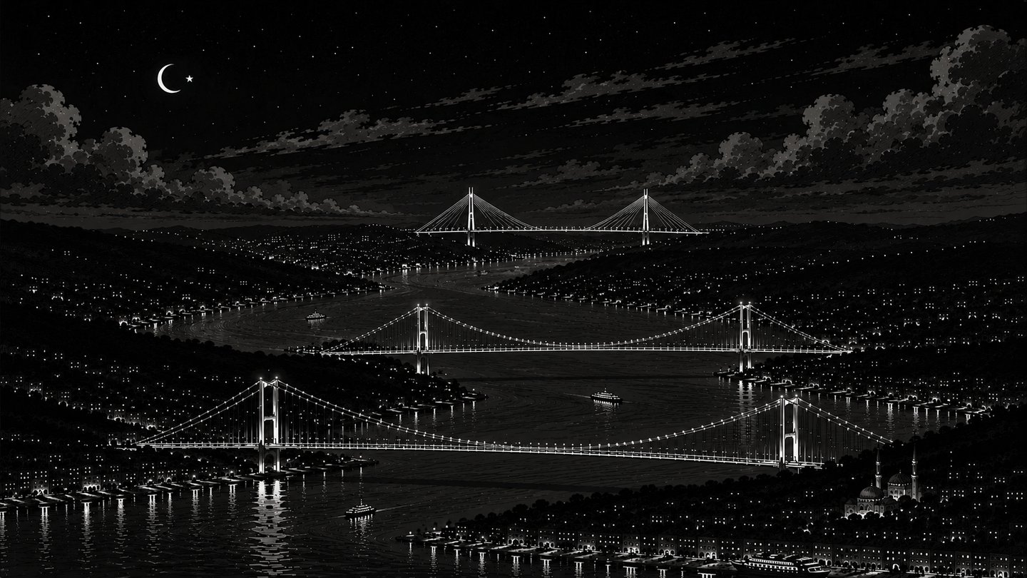 istanbul boğazı, üç köprü — gece